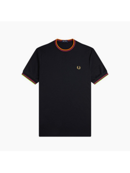 Camiseta Fred Perry negra ribete colores