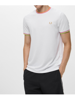 Camiseta Fred Perry blanca ribete colores