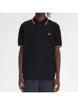 Polo Fred Perry negro ribete colores